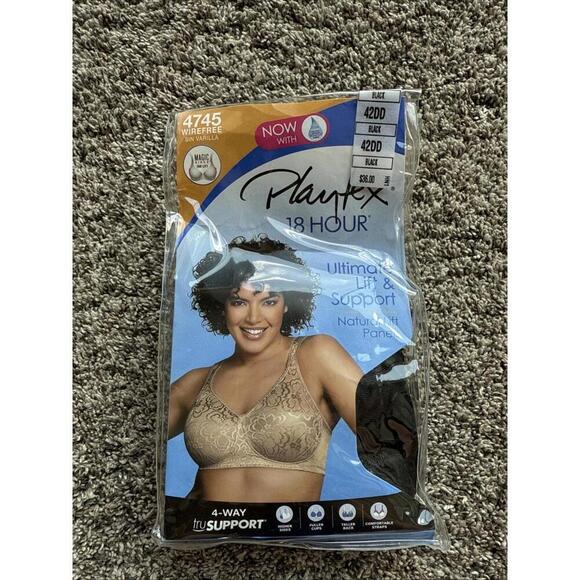 Playtex 18 Hour Bra Wirefree Ultimate Lift True Support Womens 4745 42DD Black - Picture 3 of 4